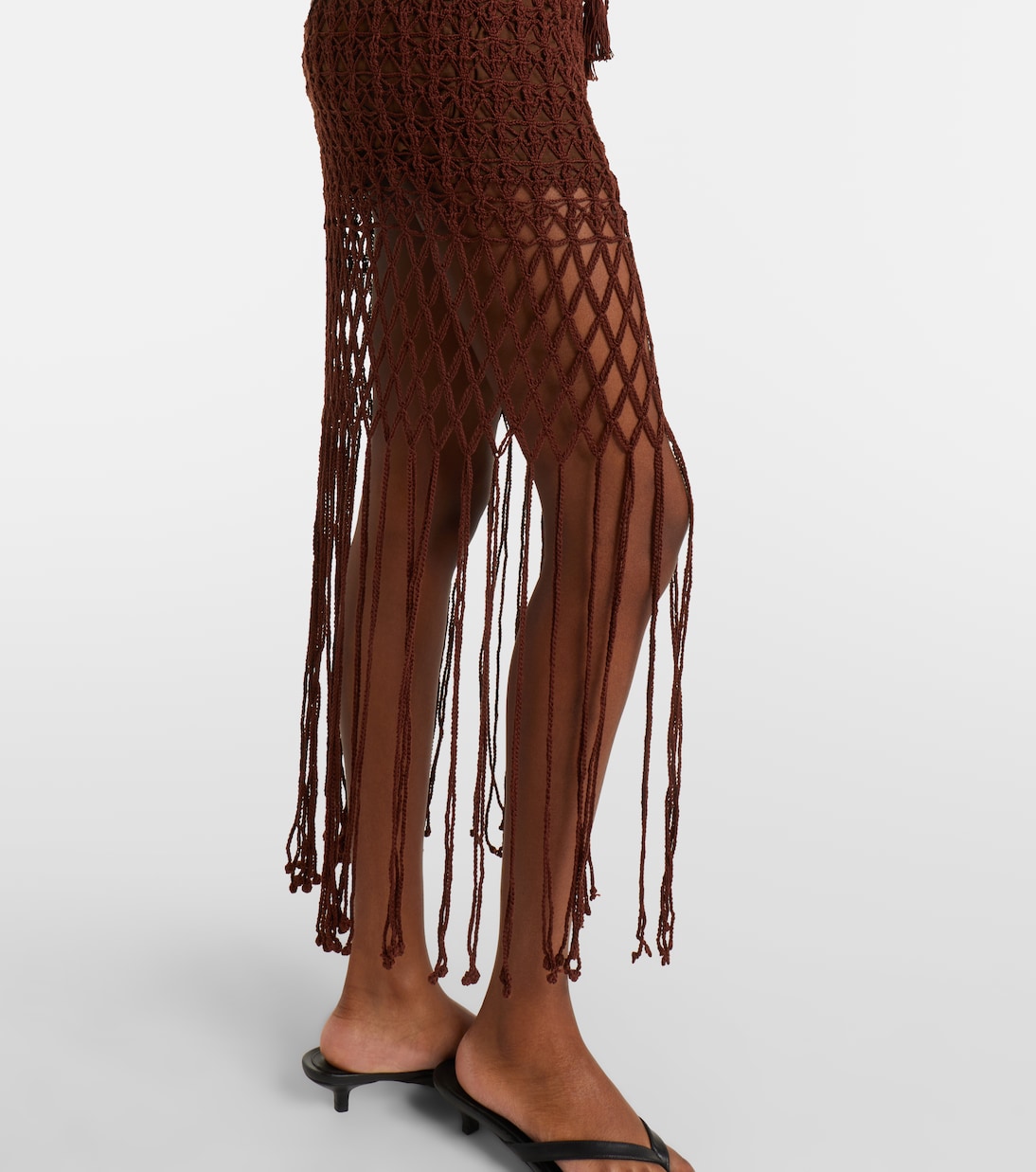 Crochet fringed cotton miniskirt | Anna Kosturova