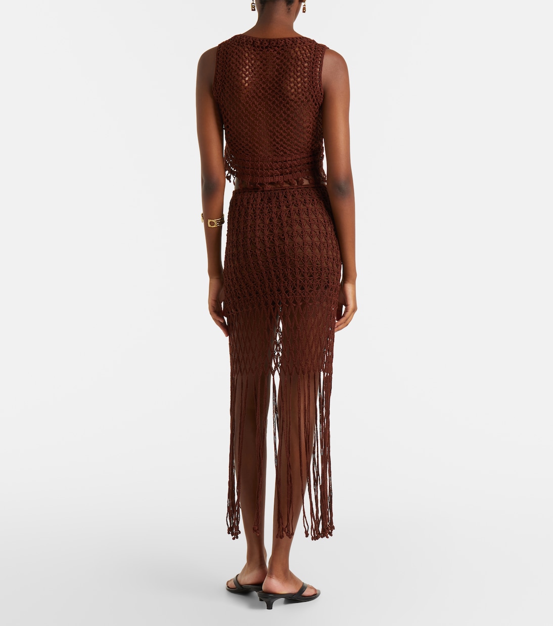 Crochet fringed cotton miniskirt | Anna Kosturova