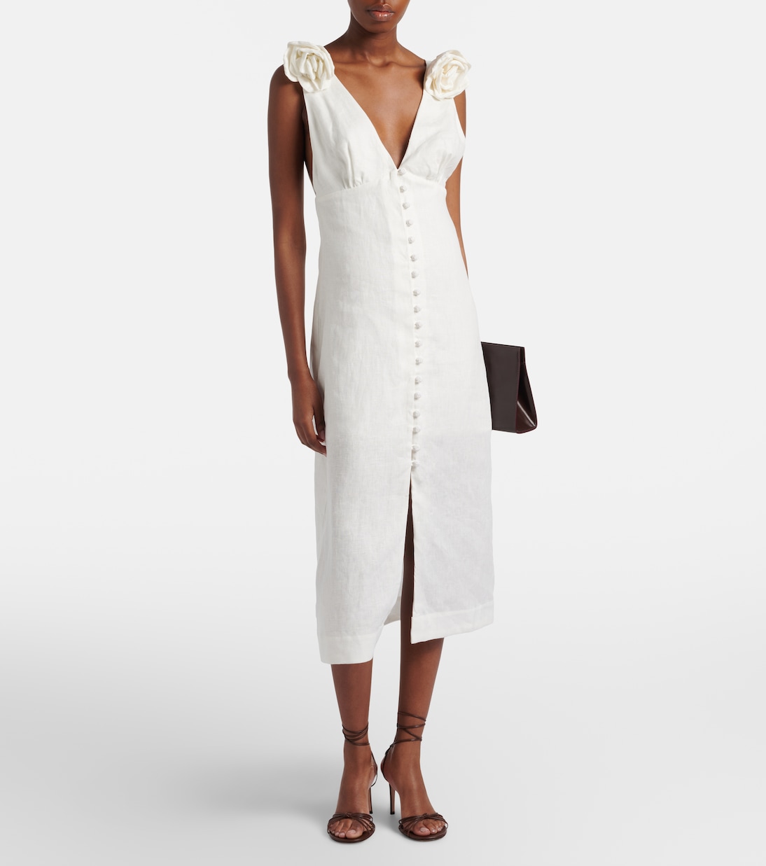 Floral-appliqué linen midi dress | Farm Rio