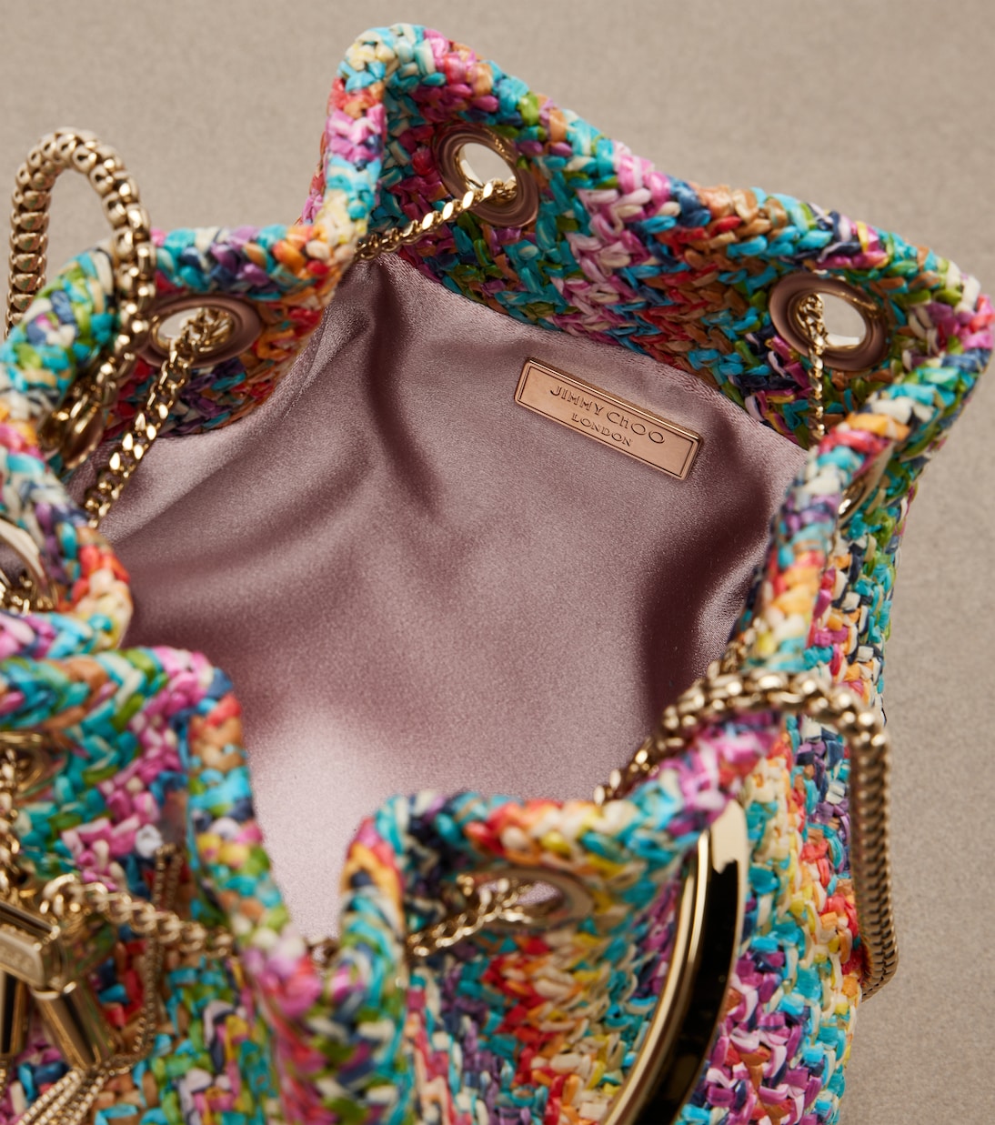 Bon Bon Small raffia-effect bucket bag | Jimmy Choo