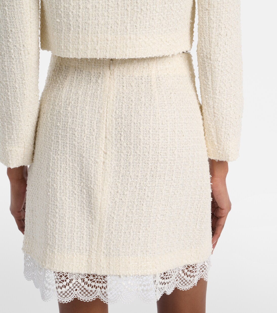 Lace-trimmed bouclé miniskirt | Self-Portrait