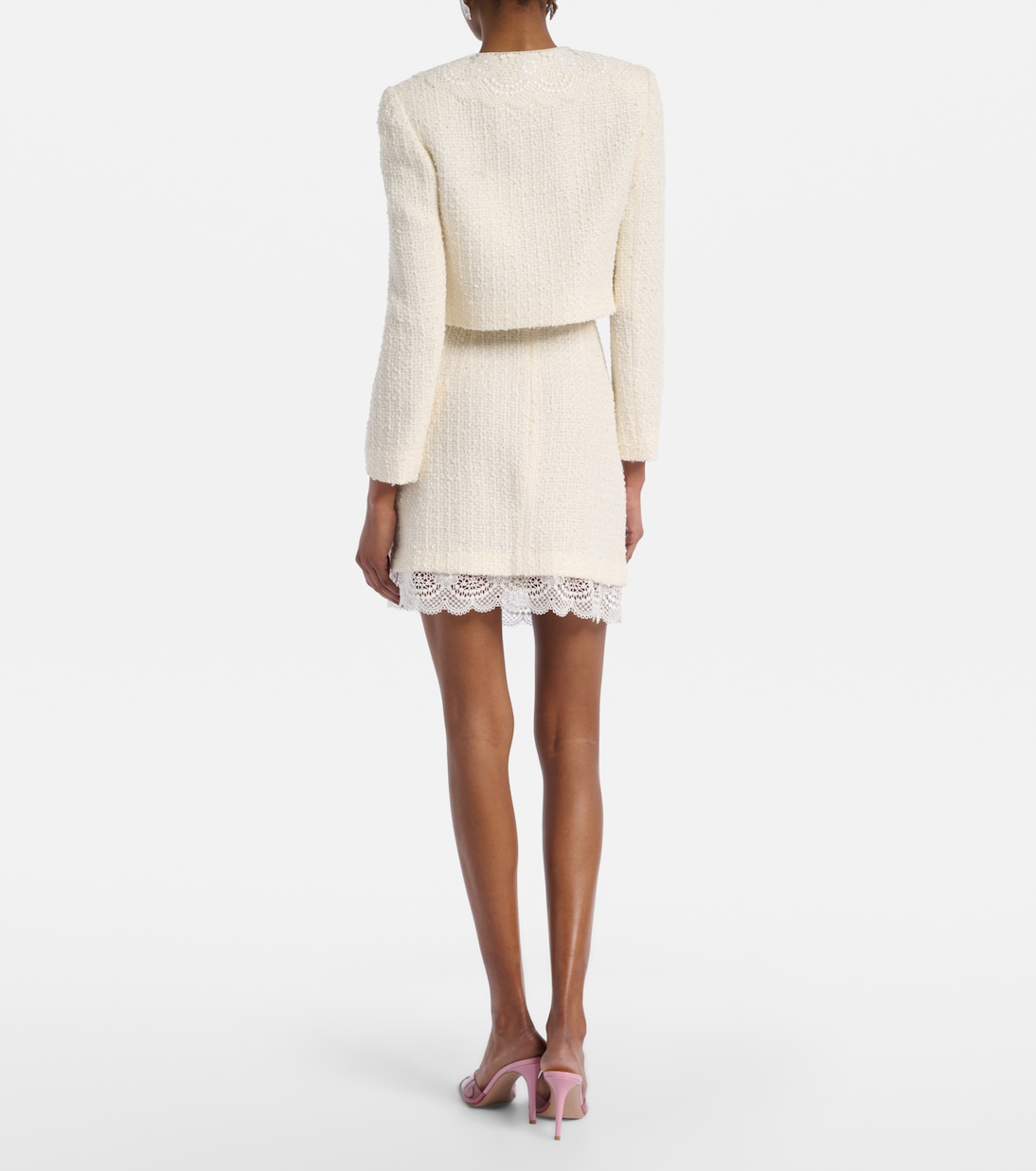 Lace-trimmed bouclé miniskirt | Self-Portrait