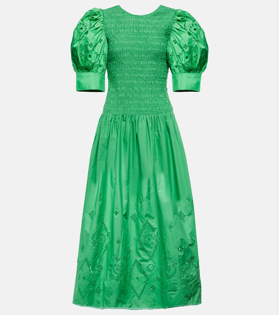 Robe midi en coton à broderies anglaises | Ganni