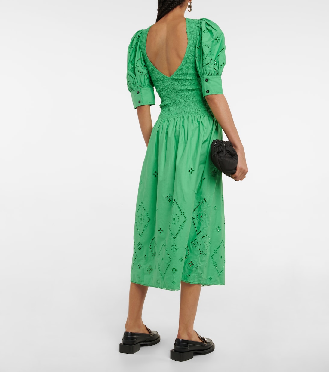 Robe midi en coton à broderies anglaises | Ganni