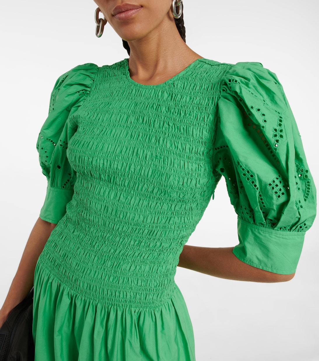 Robe midi en coton à broderies anglaises | Ganni