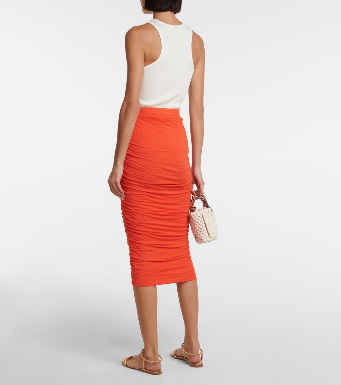 Lisa ruched jersey midi skirt | Velvet