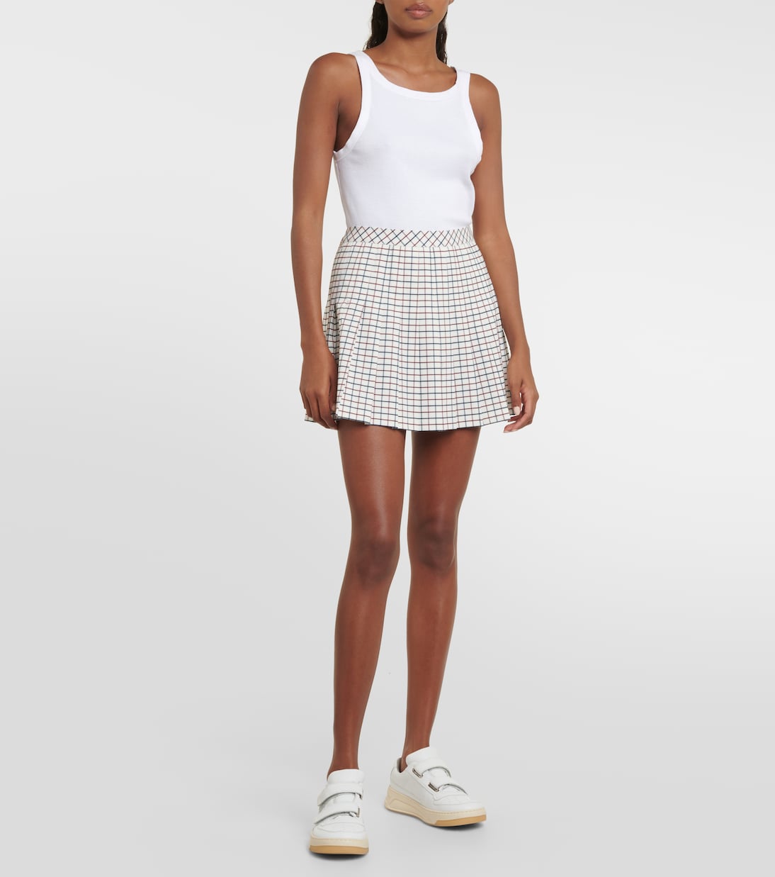 Checked pleated jersey tennis skirt | Tory Sport