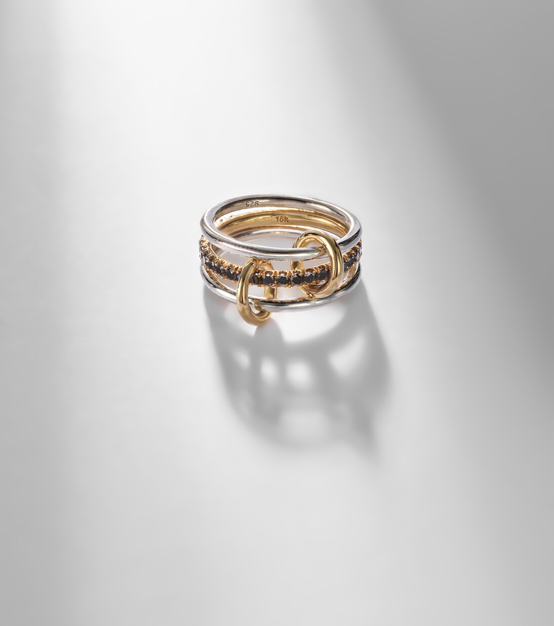 Tigris 18kt gold and sterling silver ring with black diamonds | Spinelli Kilcollin