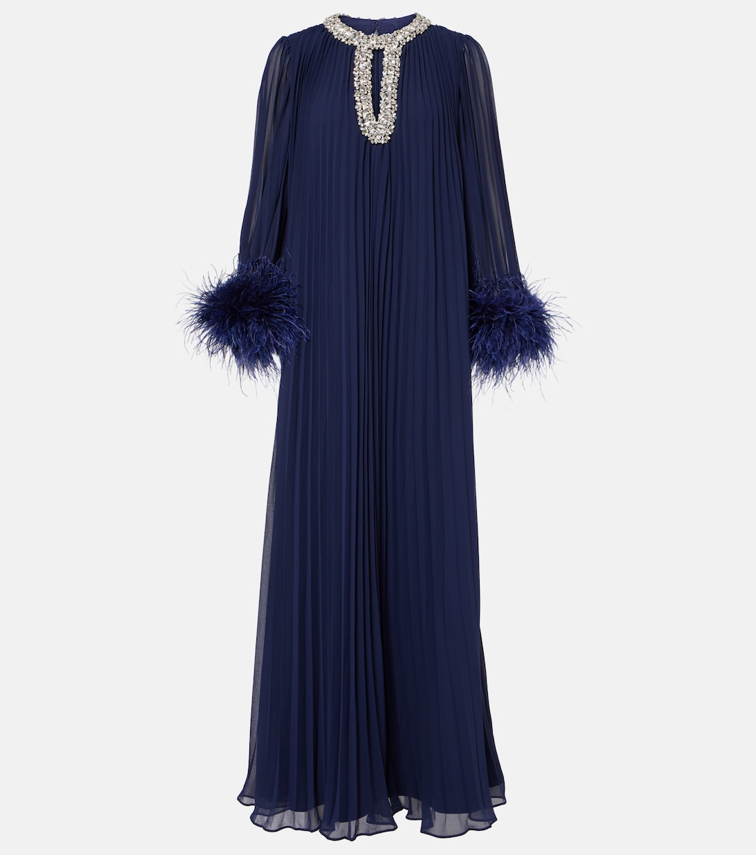 Plissé feather-trimmed chiffon maxi dress | Self-Portrait