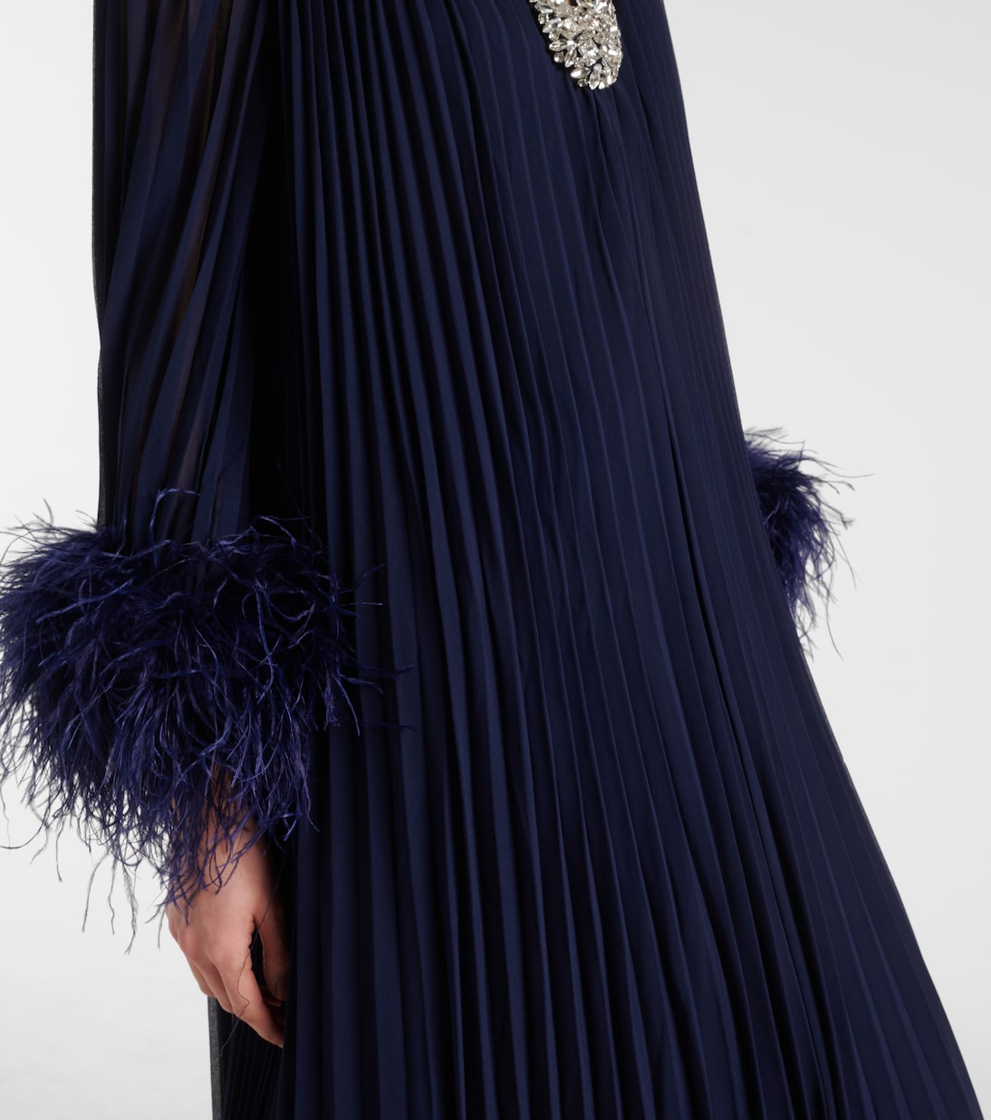 Plissé feather-trimmed chiffon maxi dress | Self-Portrait