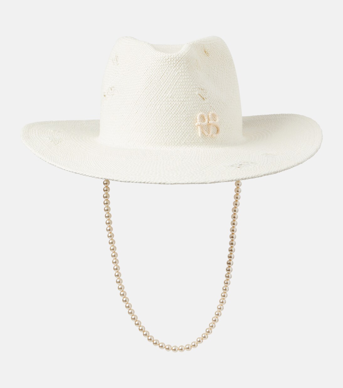 Faux pearl-embellished straw fedora | Ruslan Baginskiy