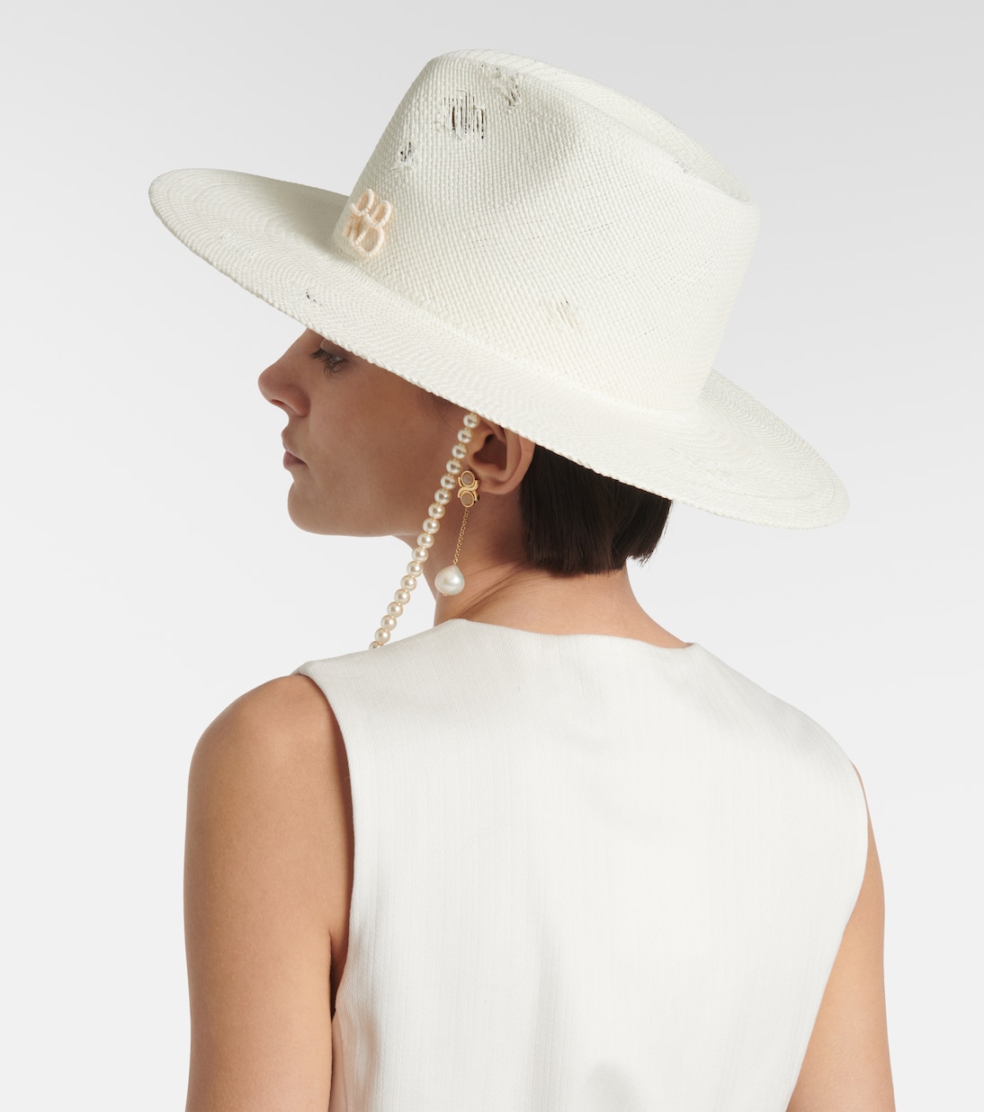 Faux pearl-embellished straw fedora | Ruslan Baginskiy
