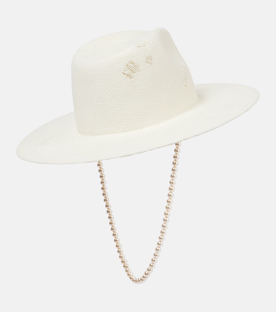 Faux pearl-embellished straw fedora | Ruslan Baginskiy