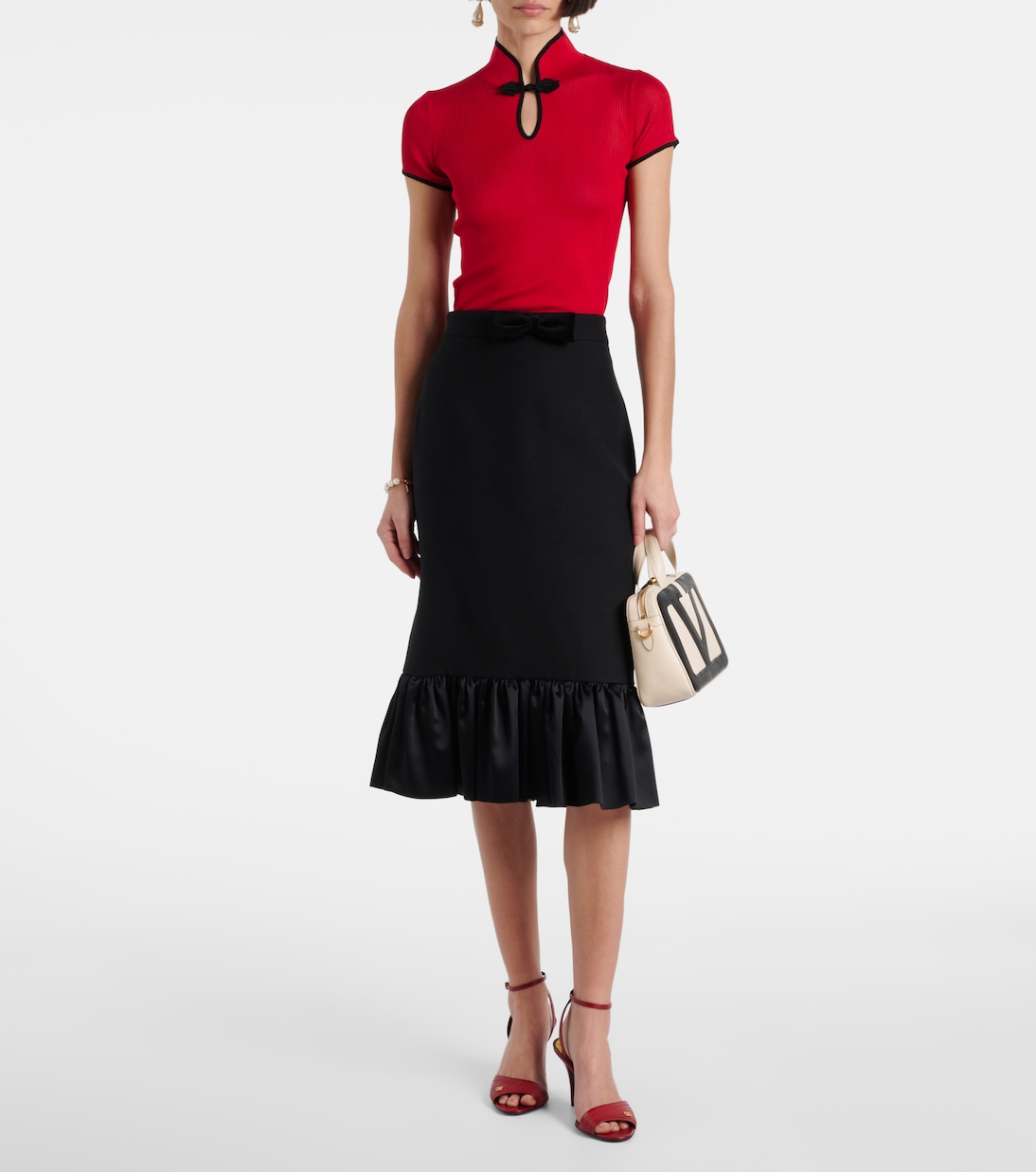 Falda midi de Crepe Couture con satén | Valentino