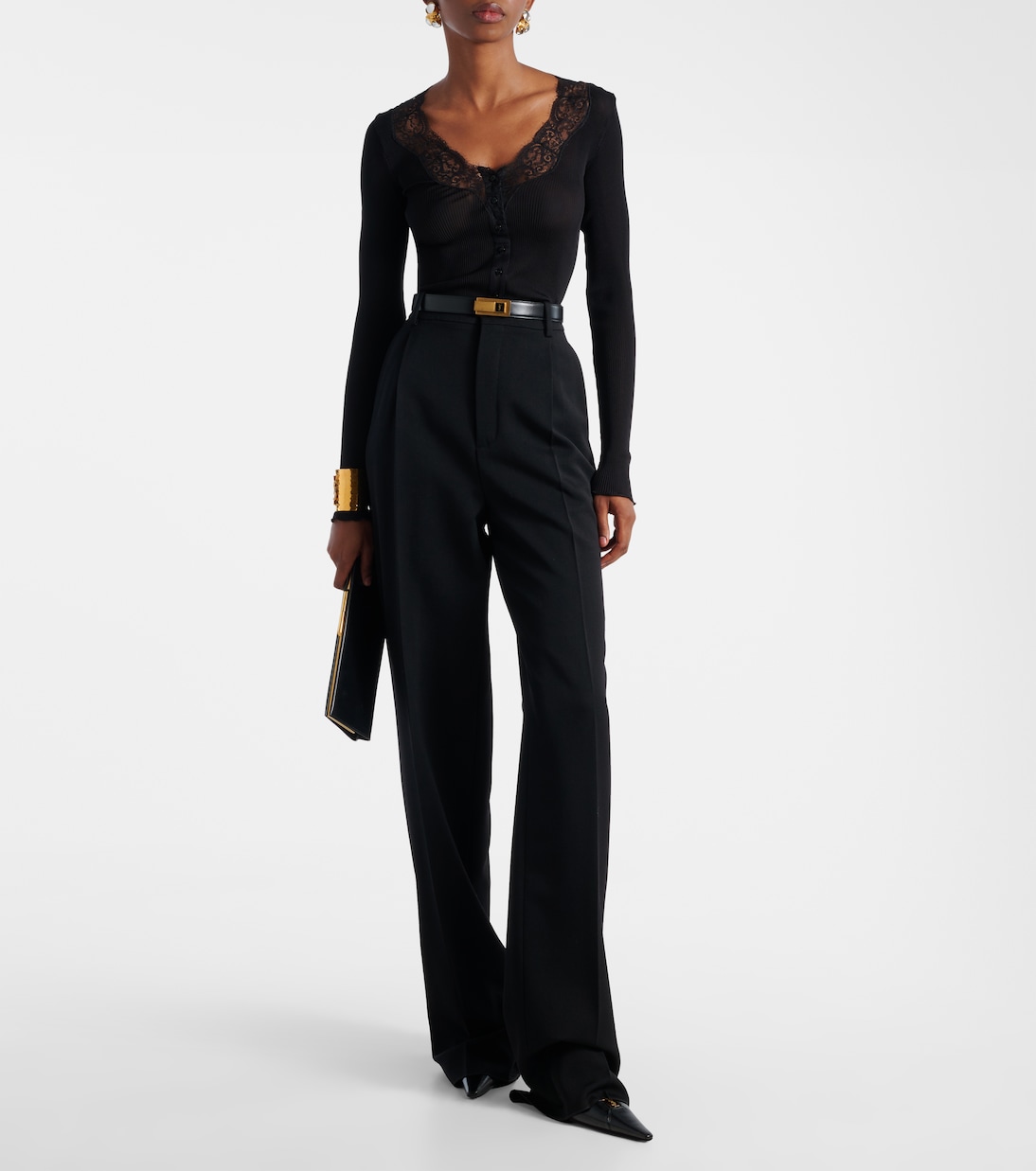 Top in seta semitrasparente con pizzo | Saint Laurent