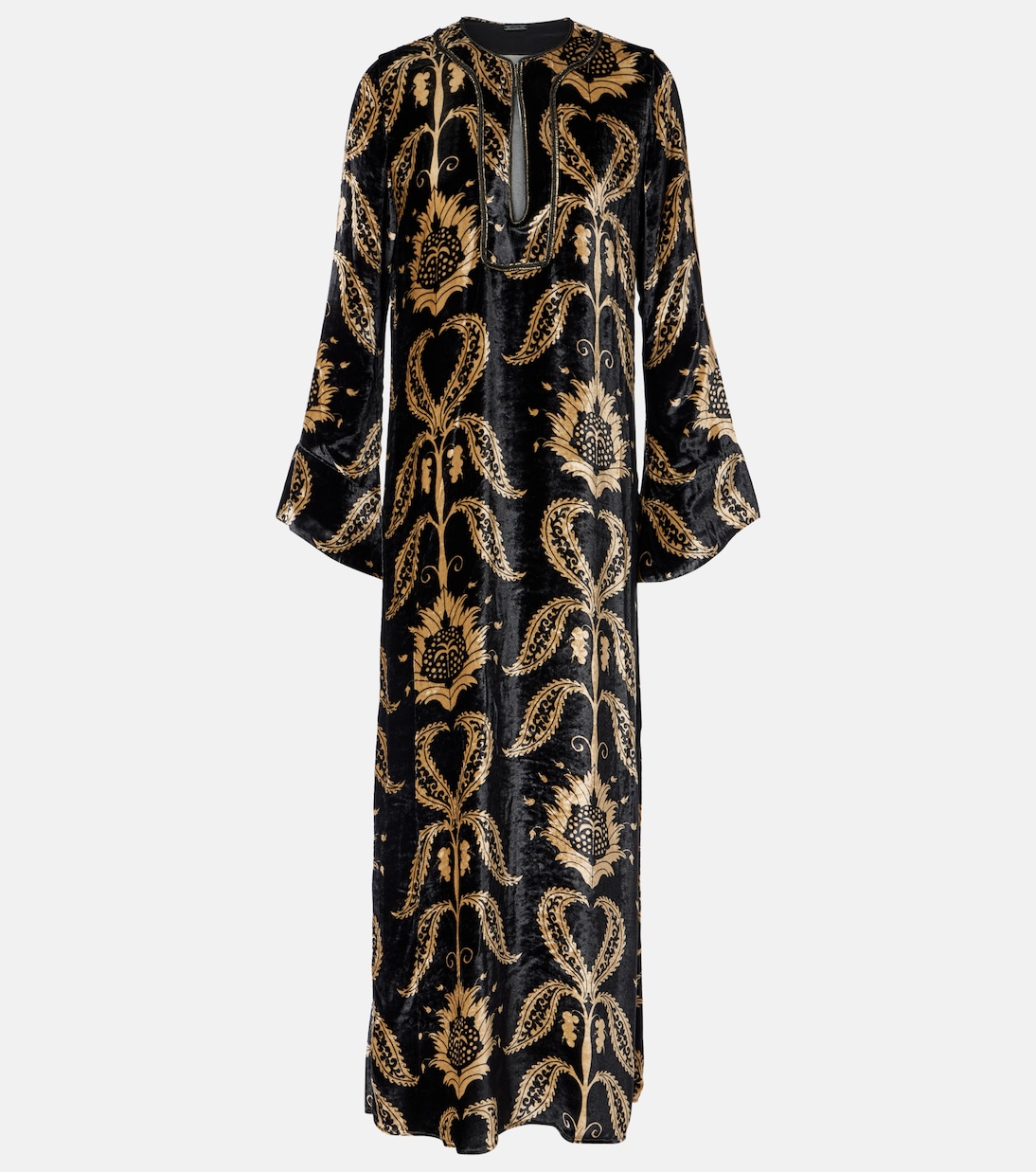 Abito lungo in velluto con ricamo | Johanna Ortiz