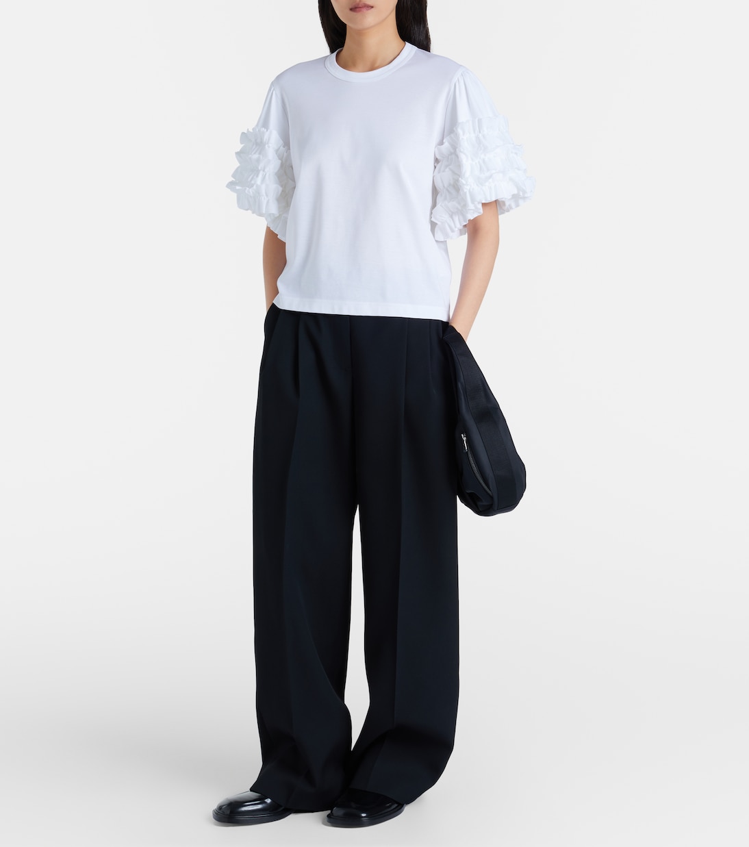 Ruffled cotton T-shirt | Noir Kei Ninomiya