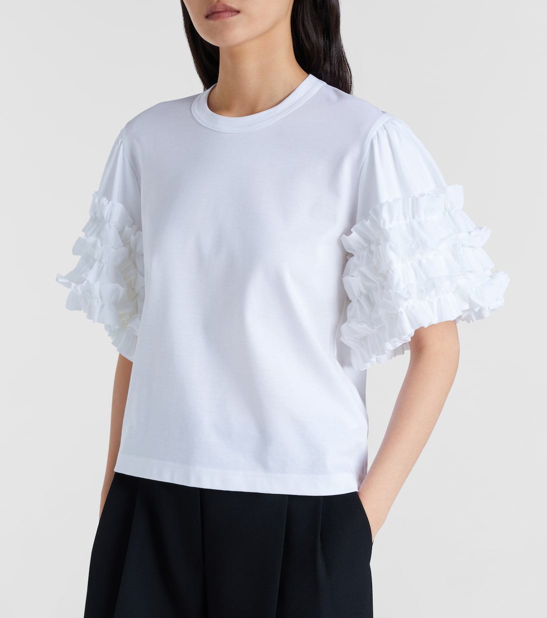 Ruffled cotton T-shirt | Noir Kei Ninomiya