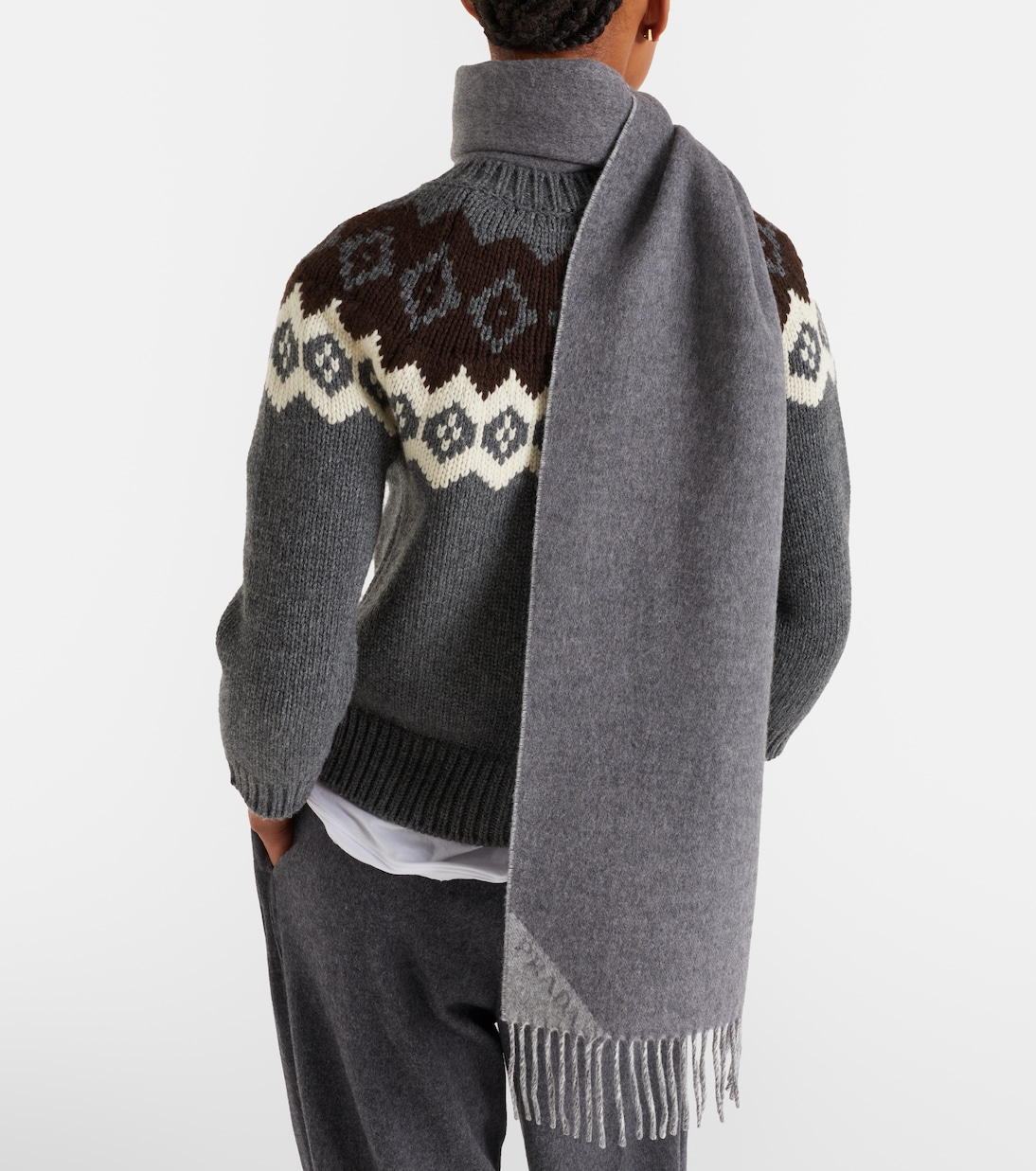 Logo wool and cashmere jacquard scarf | Prada