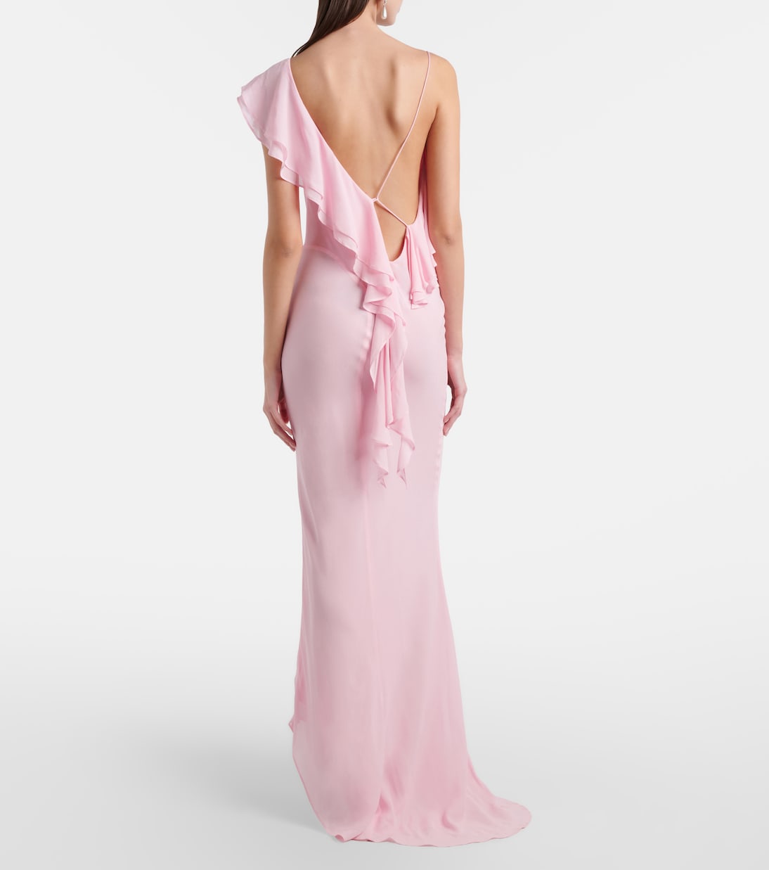 Ruffled asymmetric georgette gown | Self-Portrait