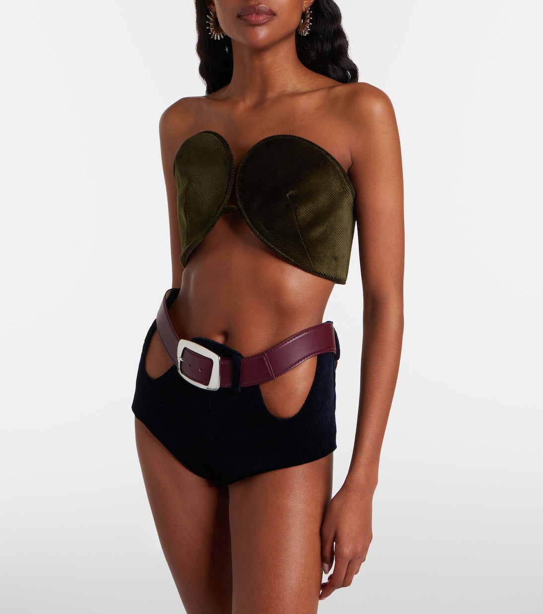 Cutout belted cotton corduroy micro shorts | Jean Paul Gaultier