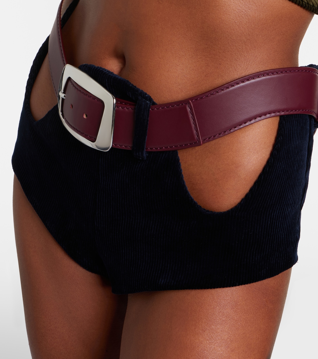 Cutout belted cotton corduroy micro shorts | Jean Paul Gaultier