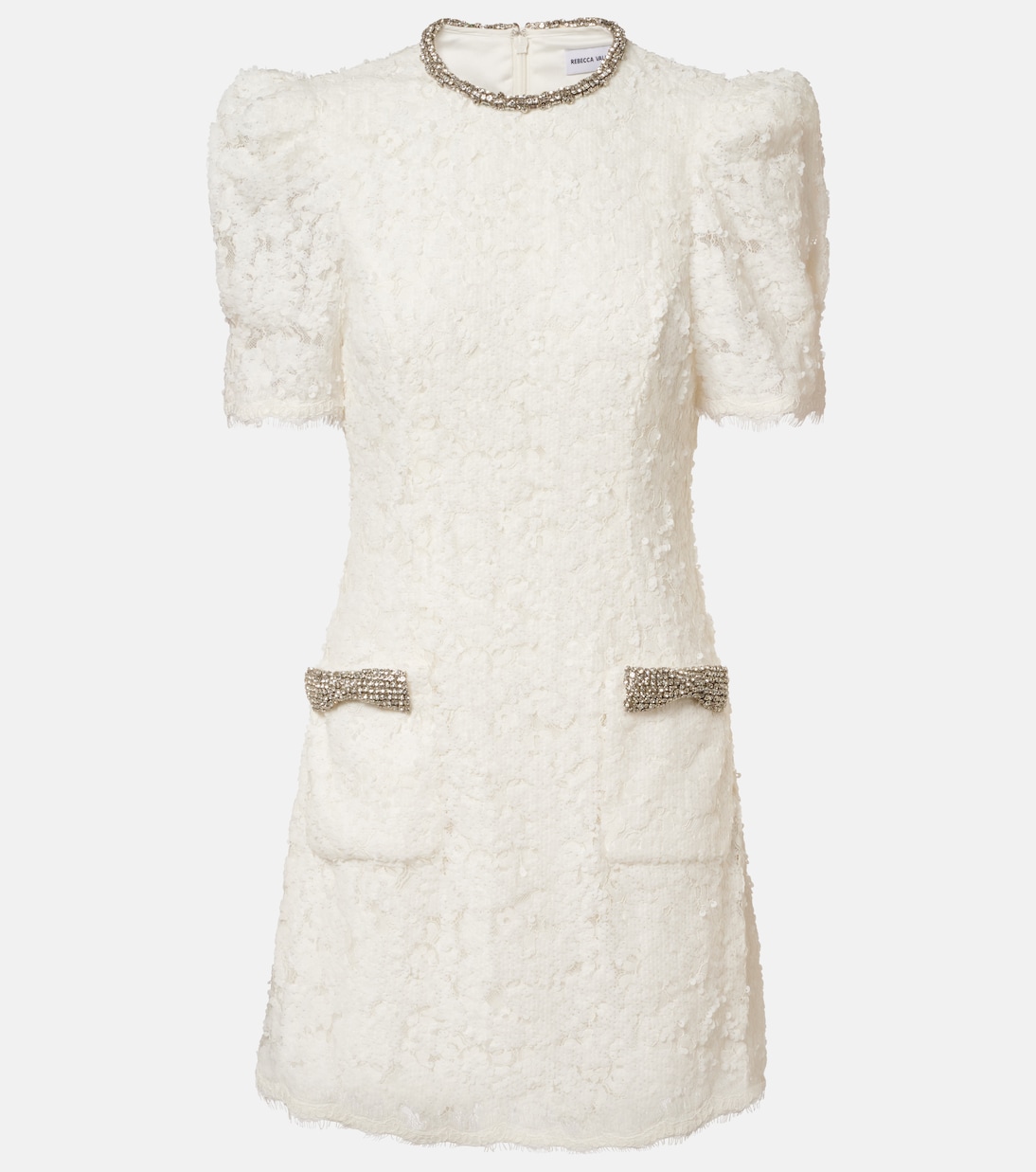 Bridal Dillon embellished lace minidress | Rebecca Vallance