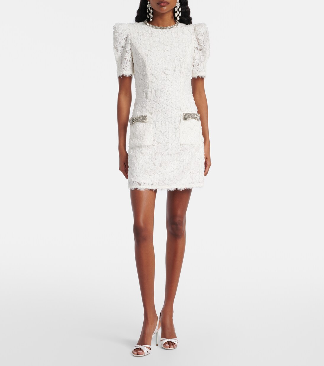 Bridal Dillon embellished lace minidress | Rebecca Vallance
