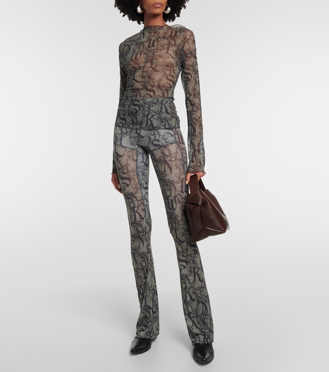 Bedrucktes Top Clavicle aus Mesh | KNWLS