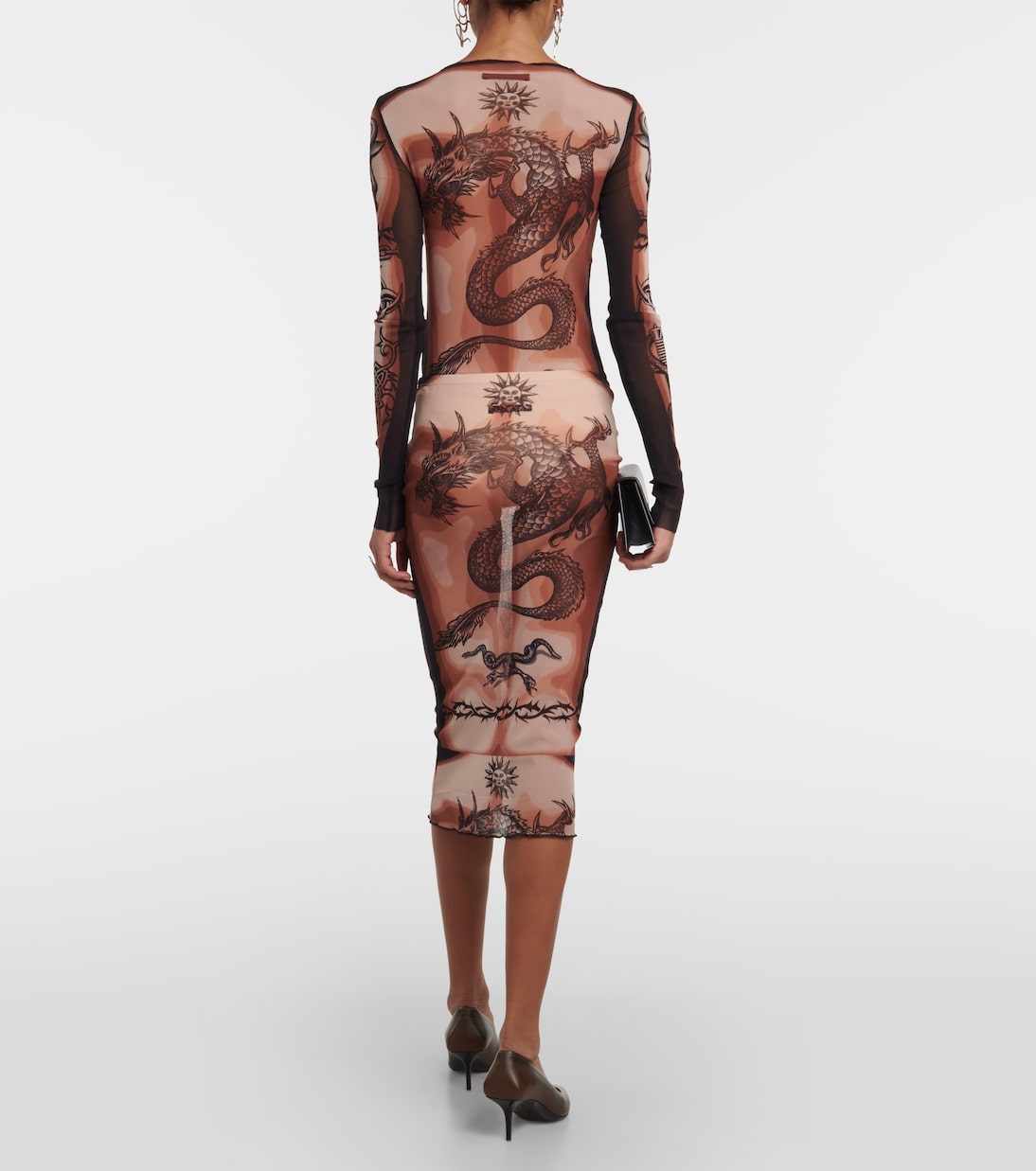 Tattoo Collection Bedruckter Midirock aus Mesh | Jean Paul Gaultier