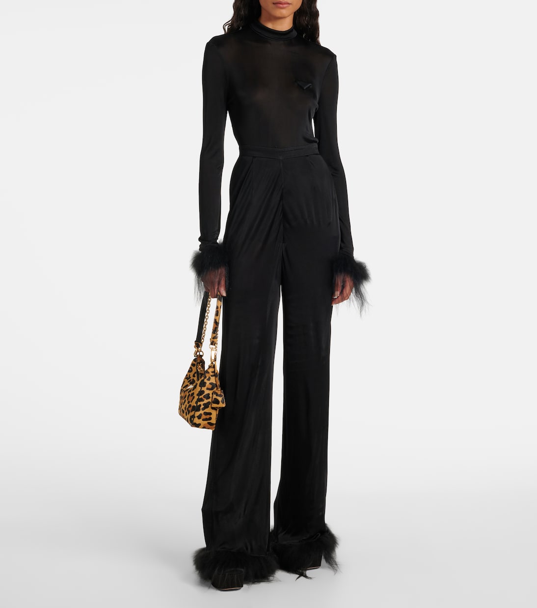 Feather-trimmed wide-leg pants | Prada