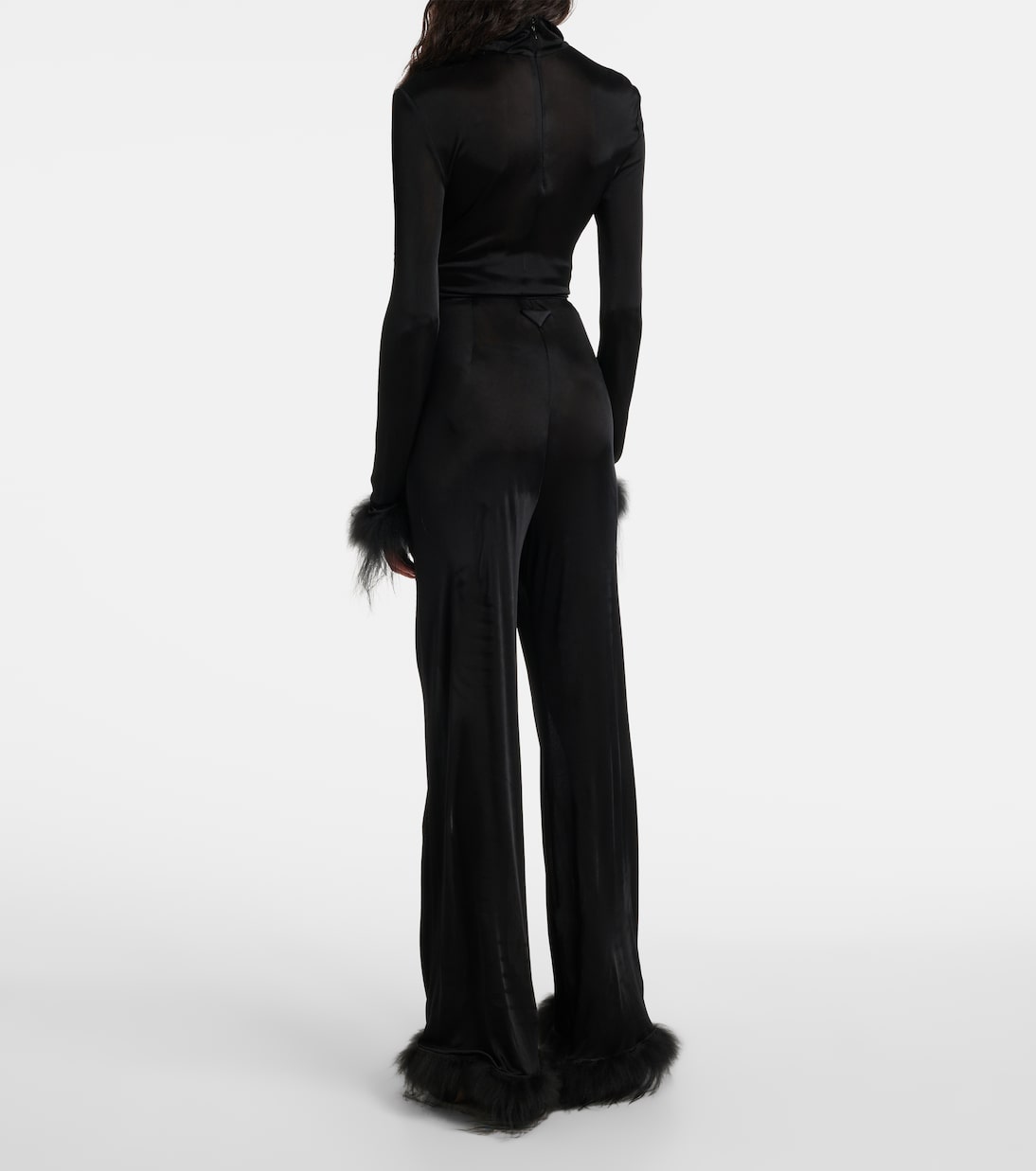 Feather-trimmed wide-leg pants | Prada