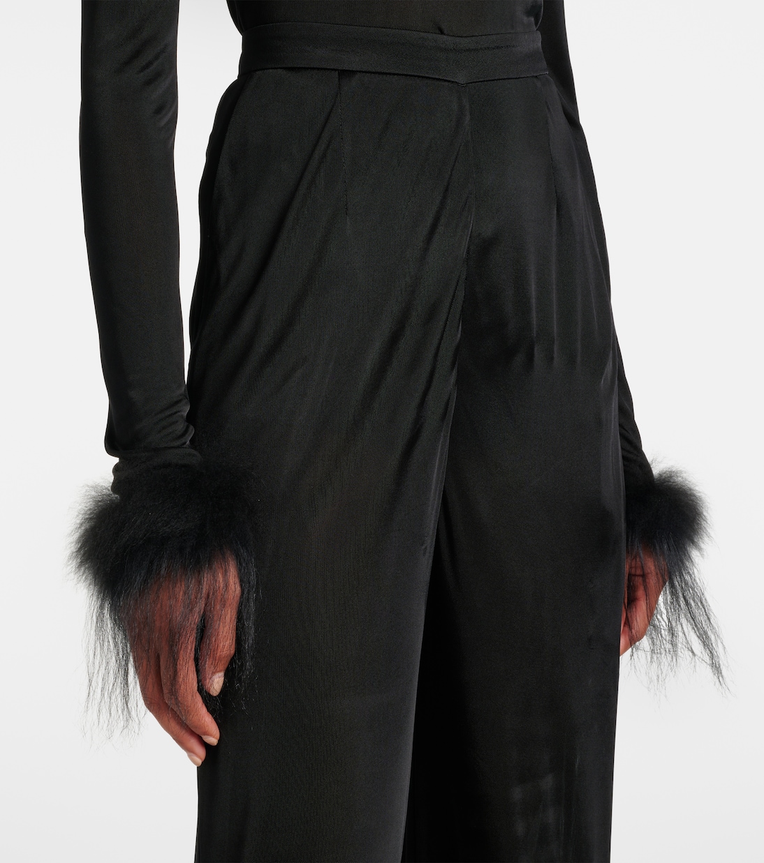 Feather-trimmed wide-leg pants | Prada