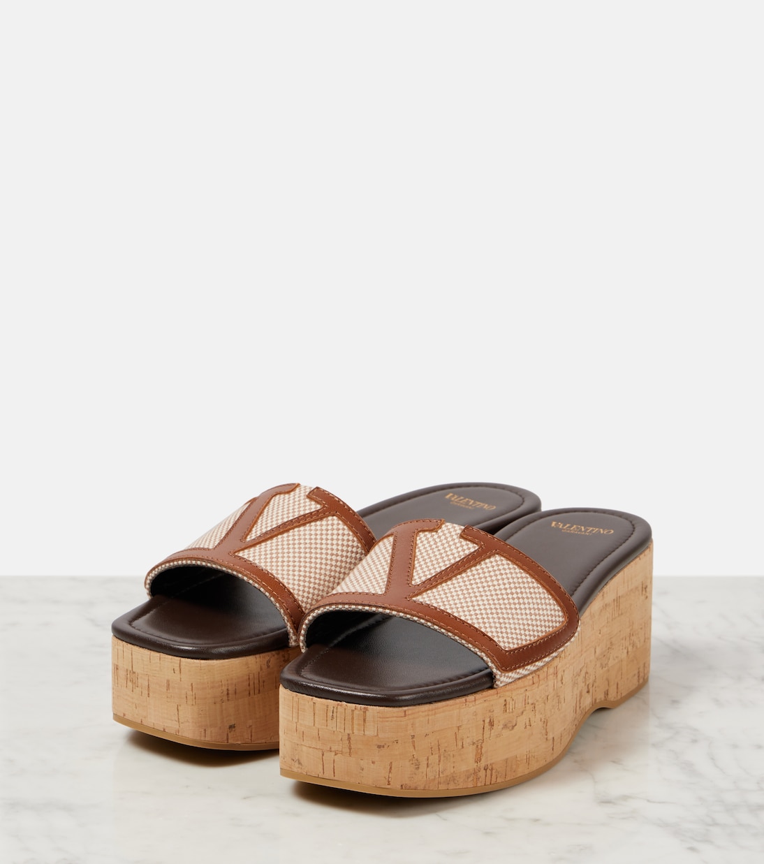Viva Superstar leather-trimmed canvas slides | Valentino Garavani