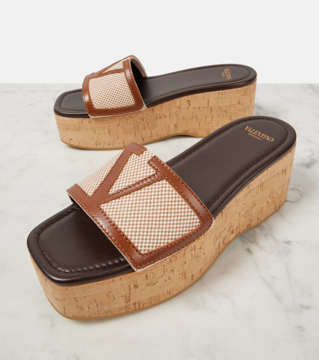 Viva Superstar leather-trimmed canvas slides | Valentino Garavani