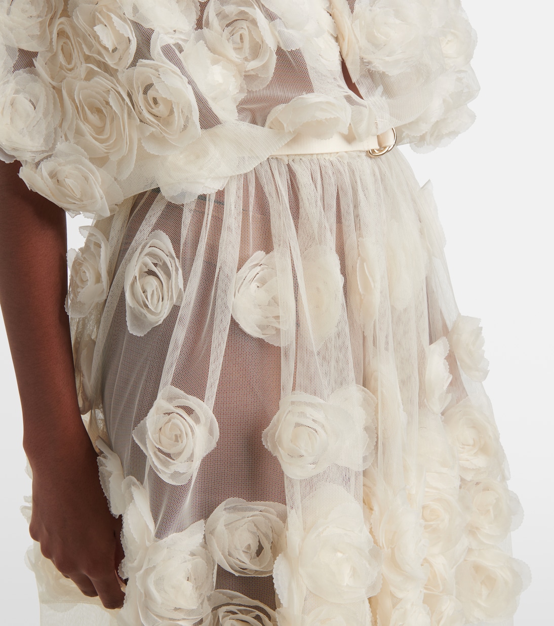 Floral-appliqué belted sheer gown  | Norma Kamali
