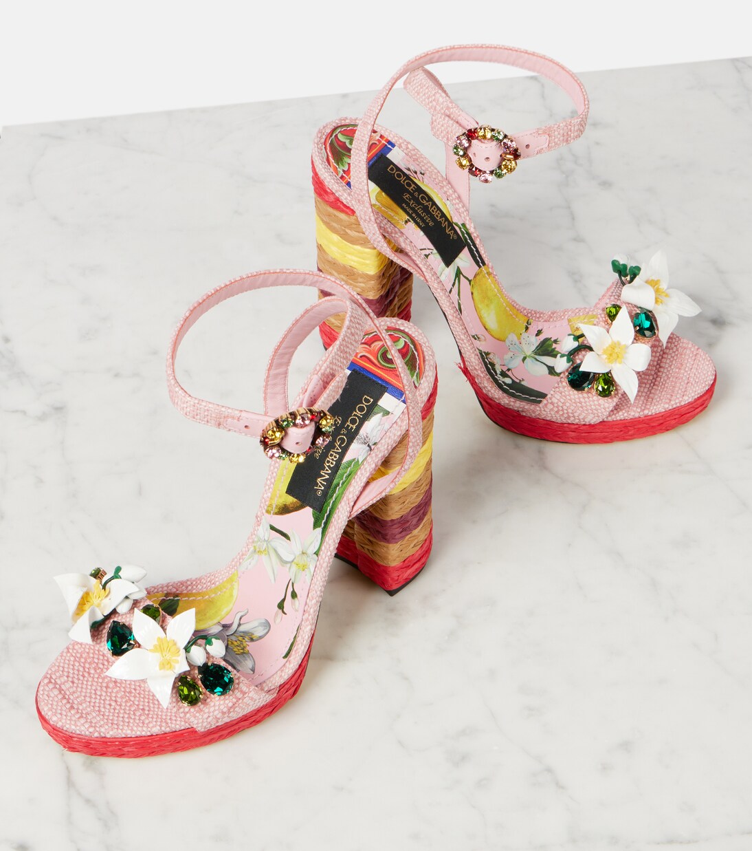 Sandali Taormina 135 in rafia con cristalli  | Dolce&Gabbana