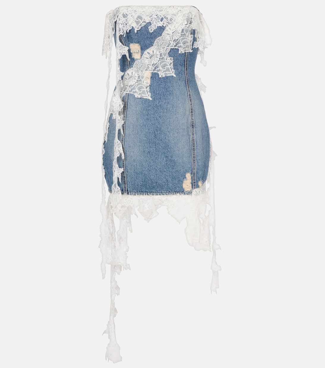 Lace-trimmed denim minidress | Blumarine