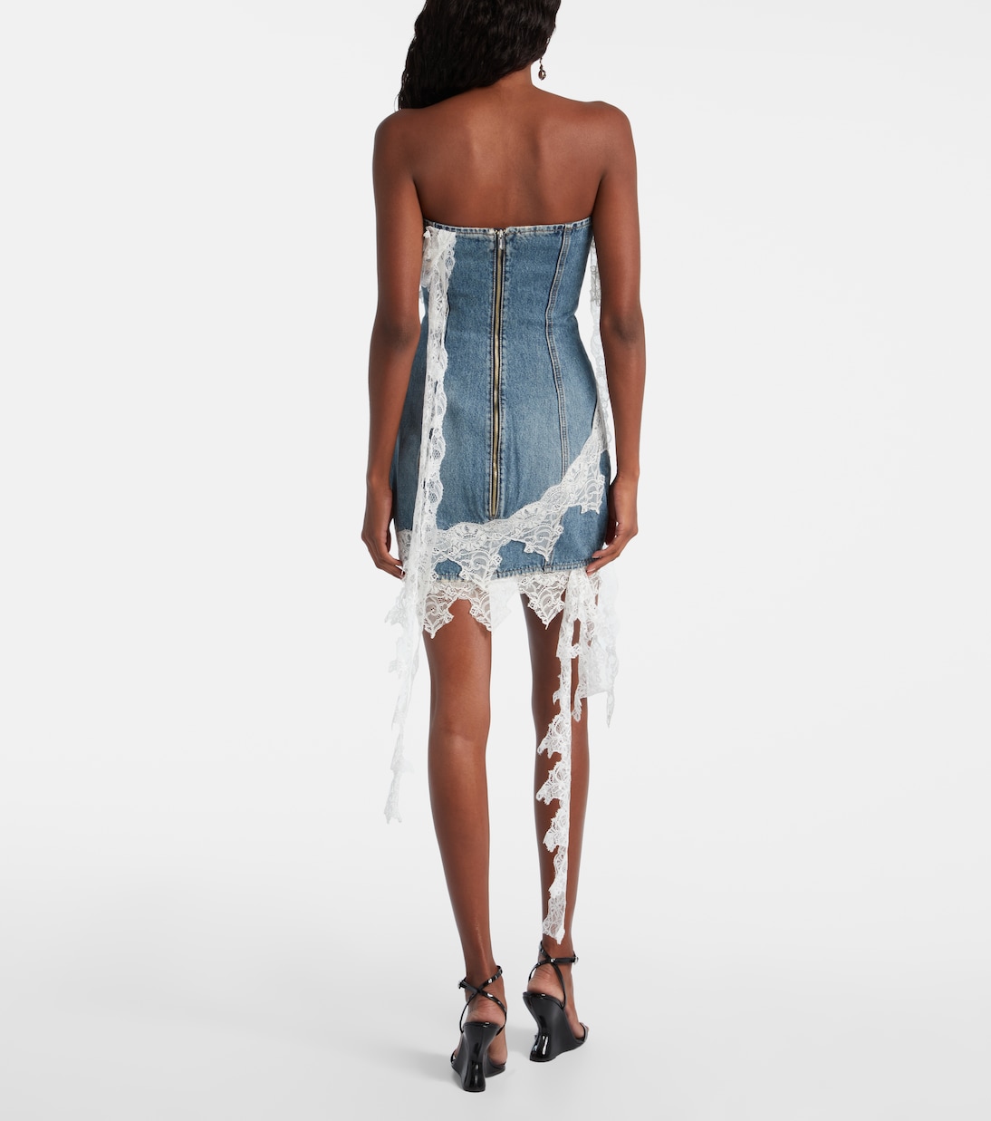 Lace-trimmed denim minidress | Blumarine
