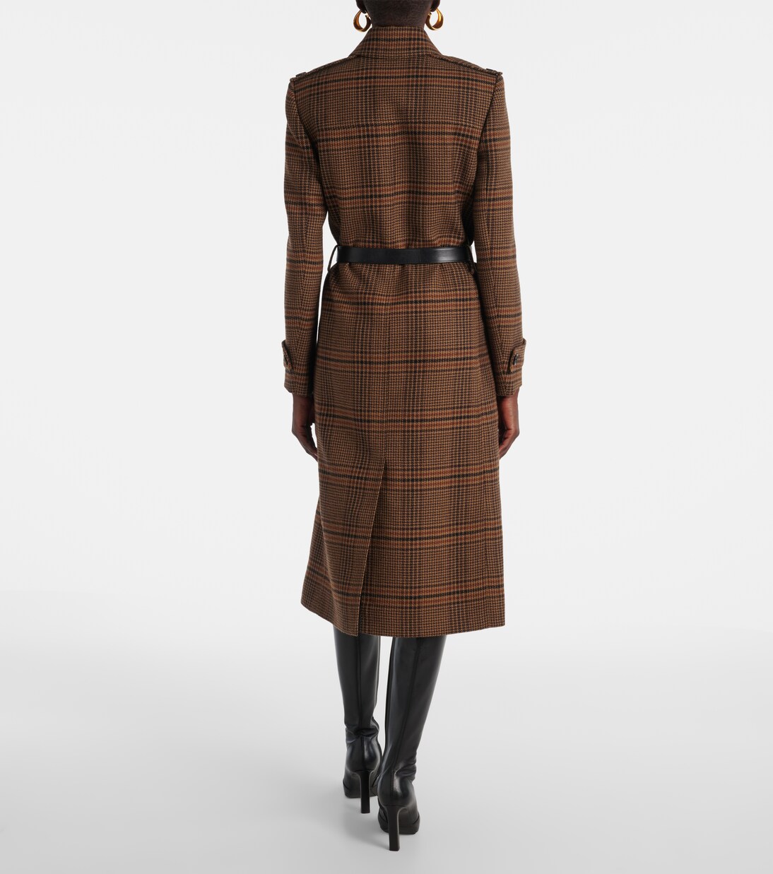 Belted Prince of Wales wool coat | Saint Laurent
