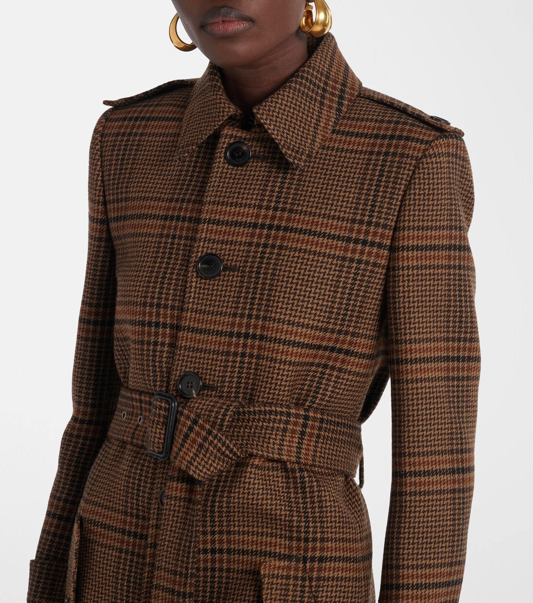 Belted Prince of Wales wool coat | Saint Laurent