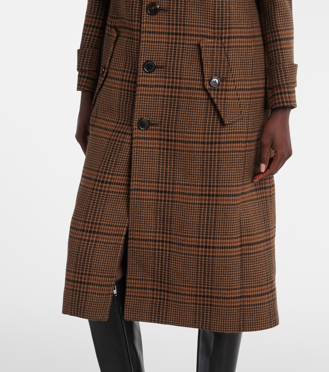 Belted Prince of Wales wool coat | Saint Laurent