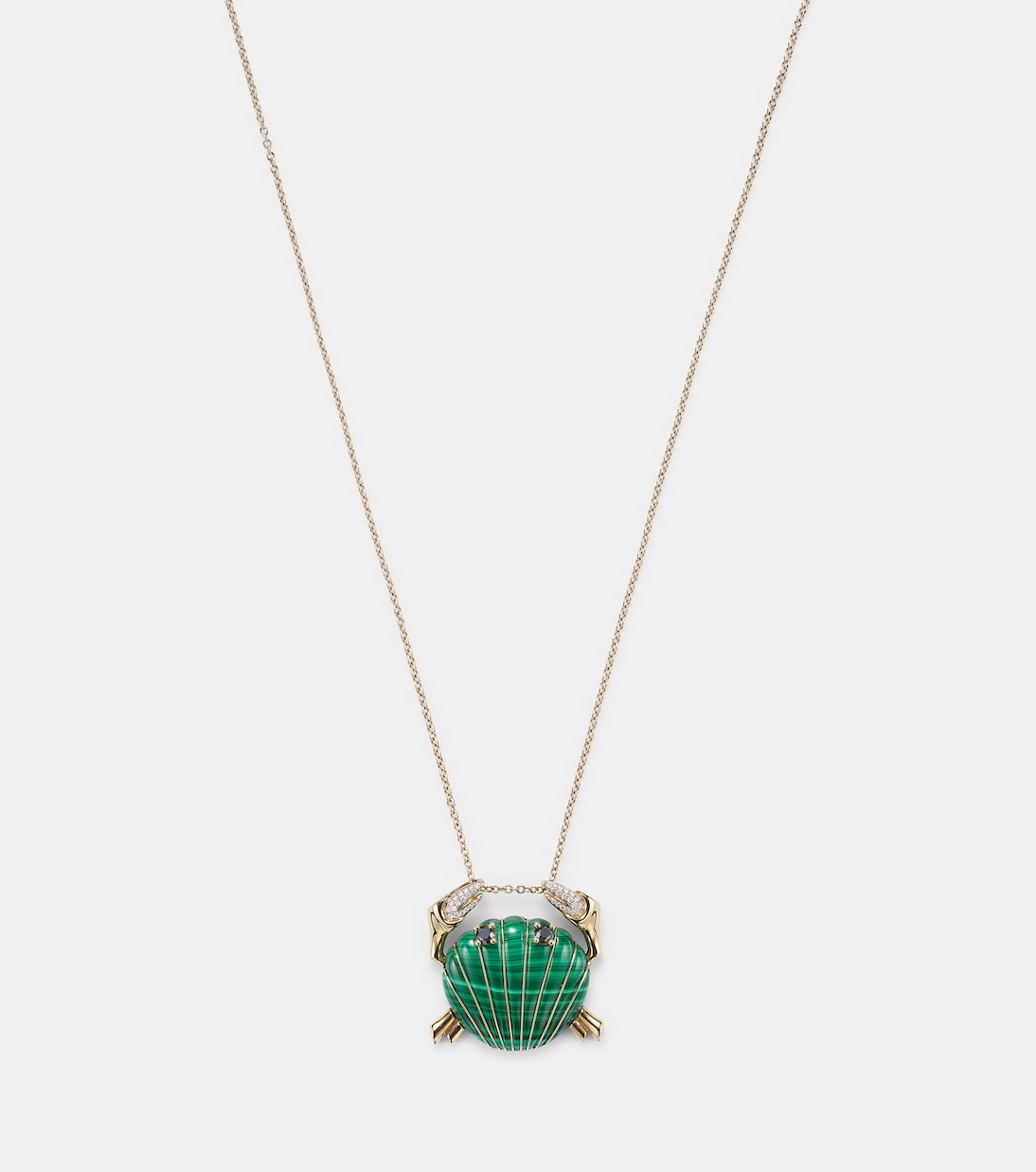 Collier Crabe Coquillage en or 9 ct, malachite et diamants | Yvonne Léon