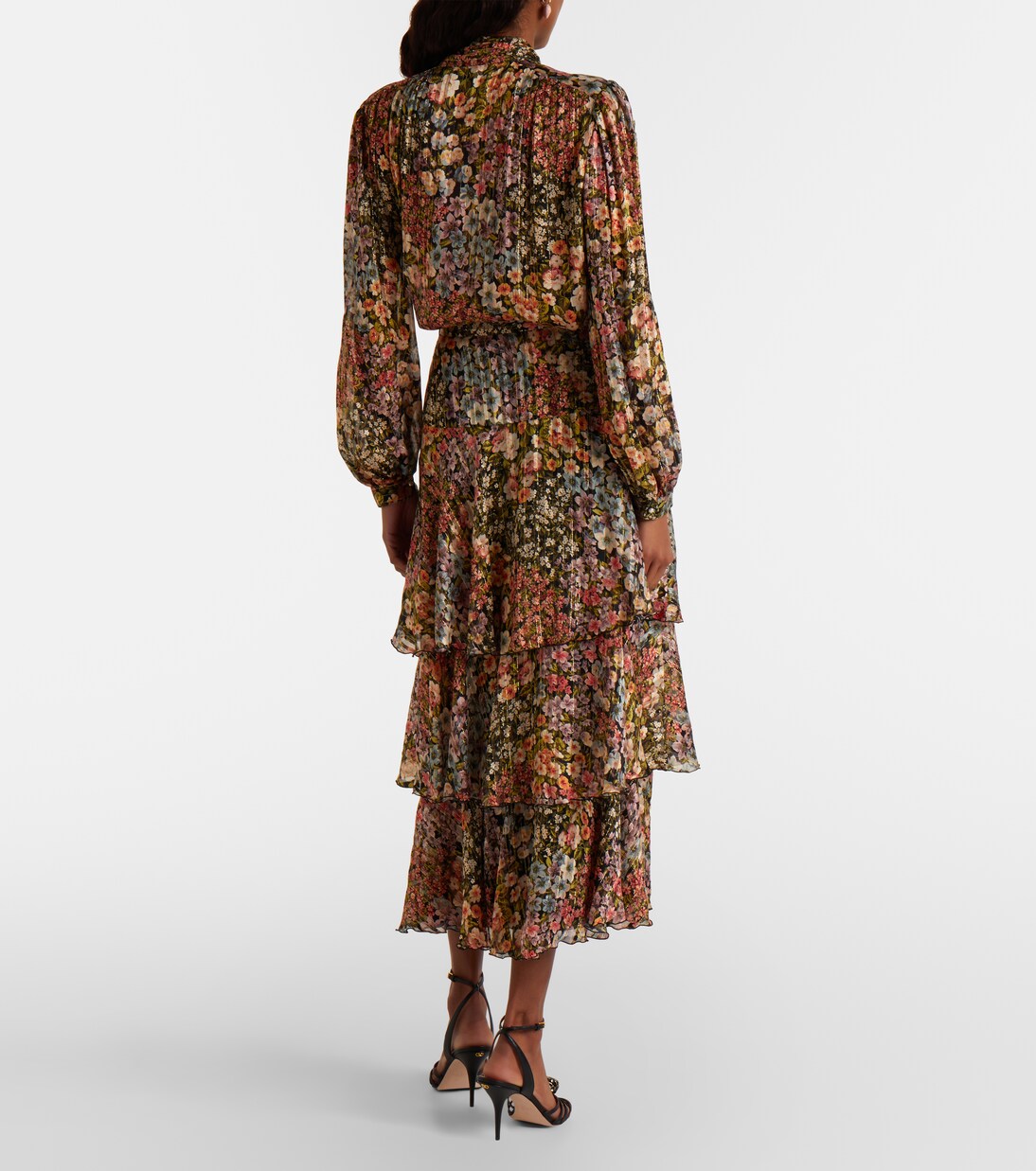 Floral plissé tiered silk midi skirt | Valentino