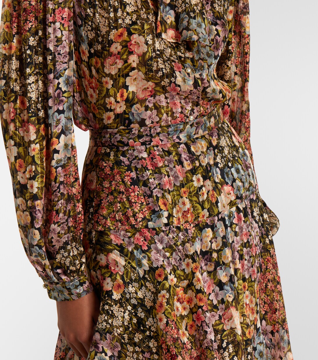 Floral plissé tiered silk midi skirt | Valentino