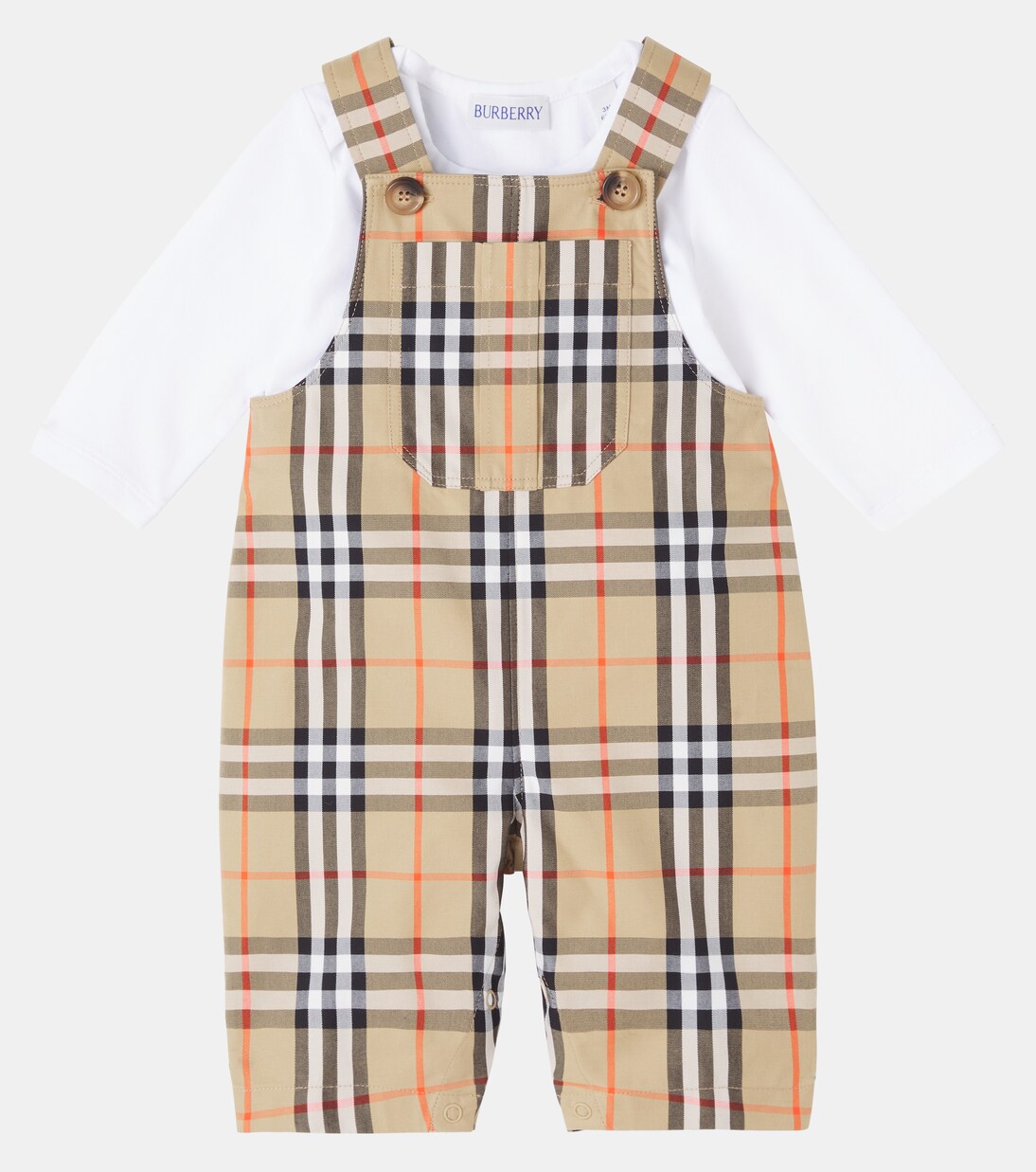 Bebé - set de gorra, body y peto de algodón | Burberry Kids