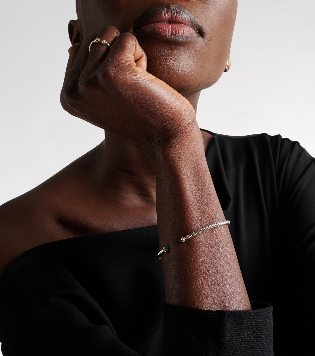 Micro Cable Flex® sterling silver and 14kt gold cuff bracelet with topaz | David Yurman