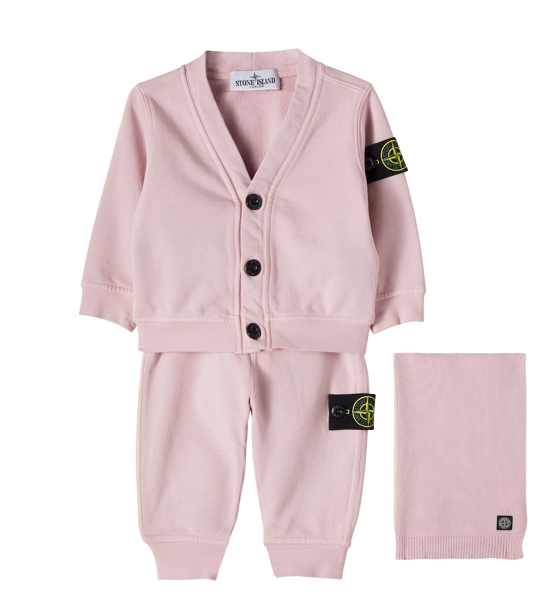 Baby cotton cardigan, sweatpants and blanket set | Stone Island Junior