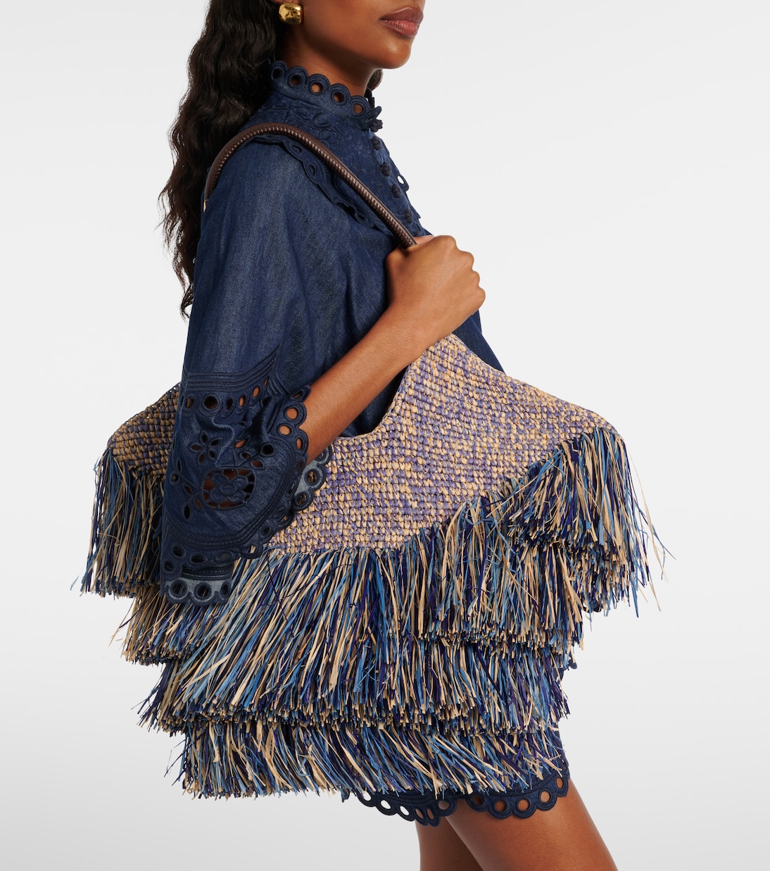 Goldentime Medium fringed raffia tote bag | Zimmermann