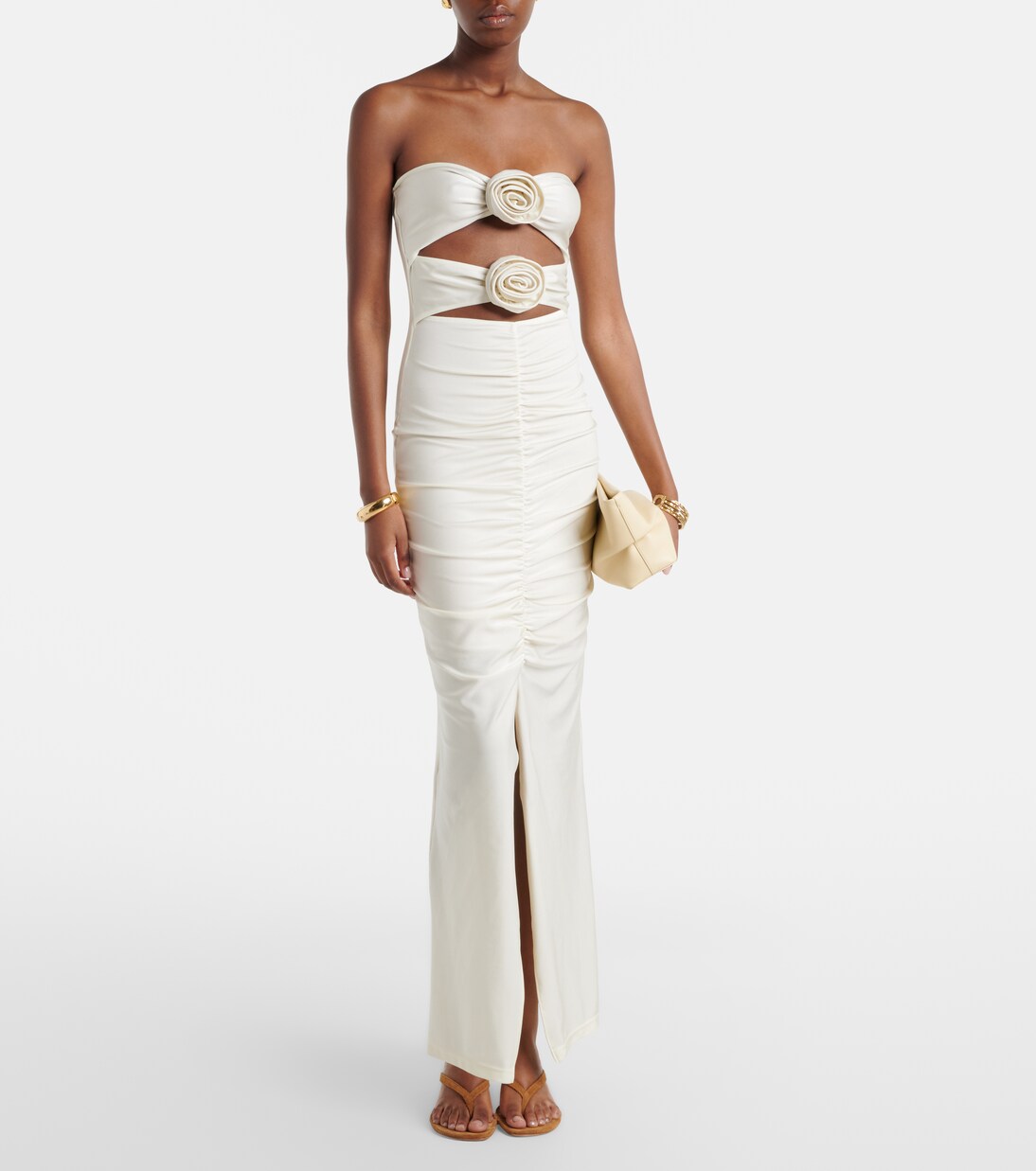 Cutout floral-appliqué ruched maxi dress | Adriana Degreas